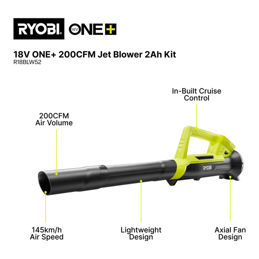 Ryobi One Jet Blower Kit - 18V - 200CFM - 2Ah