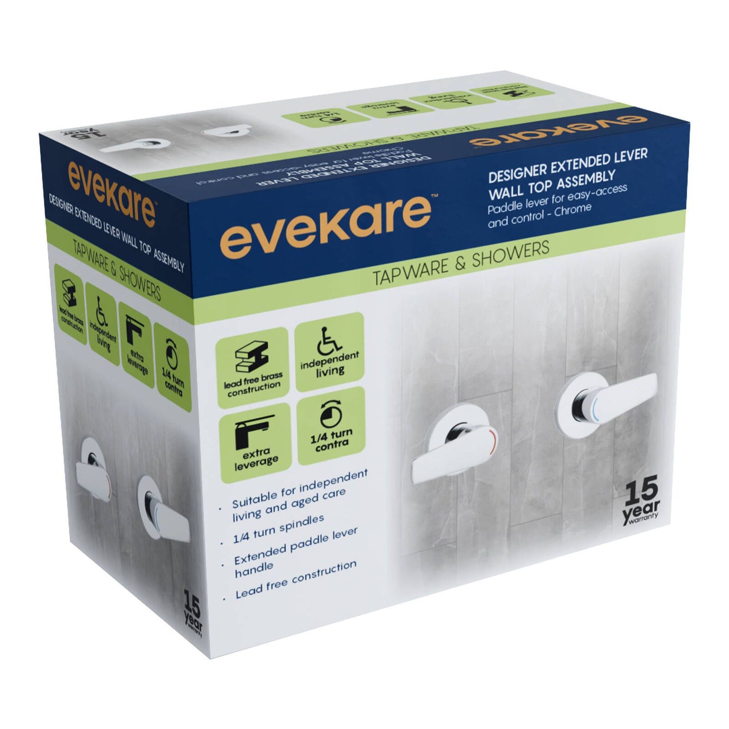 Evekare Chrome 1/4 Turn Extended Lever Wall Top Assembly - 150mm