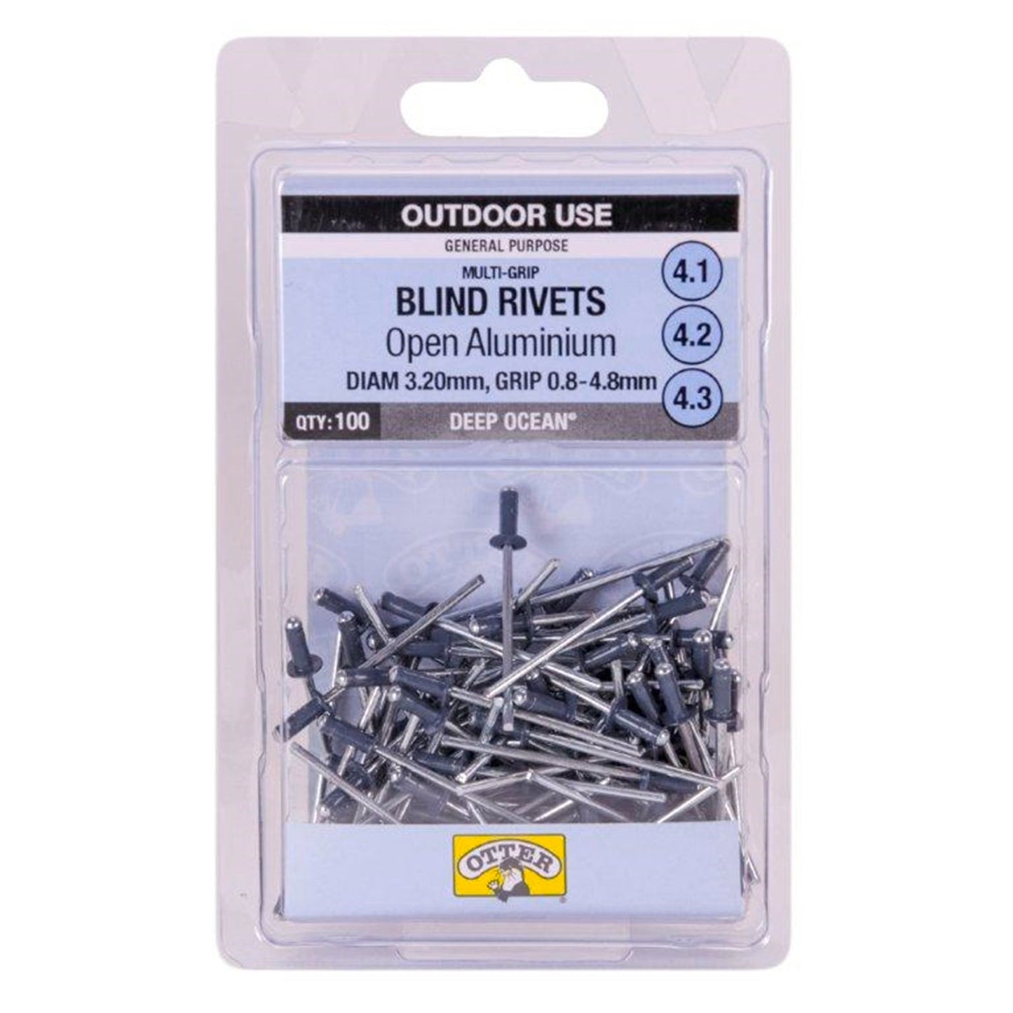 Otter Multi Grip Open Aluminium Blind Rivets - 3.2 x 0.8-4.8mm - 100 Pack - Deep Ocean