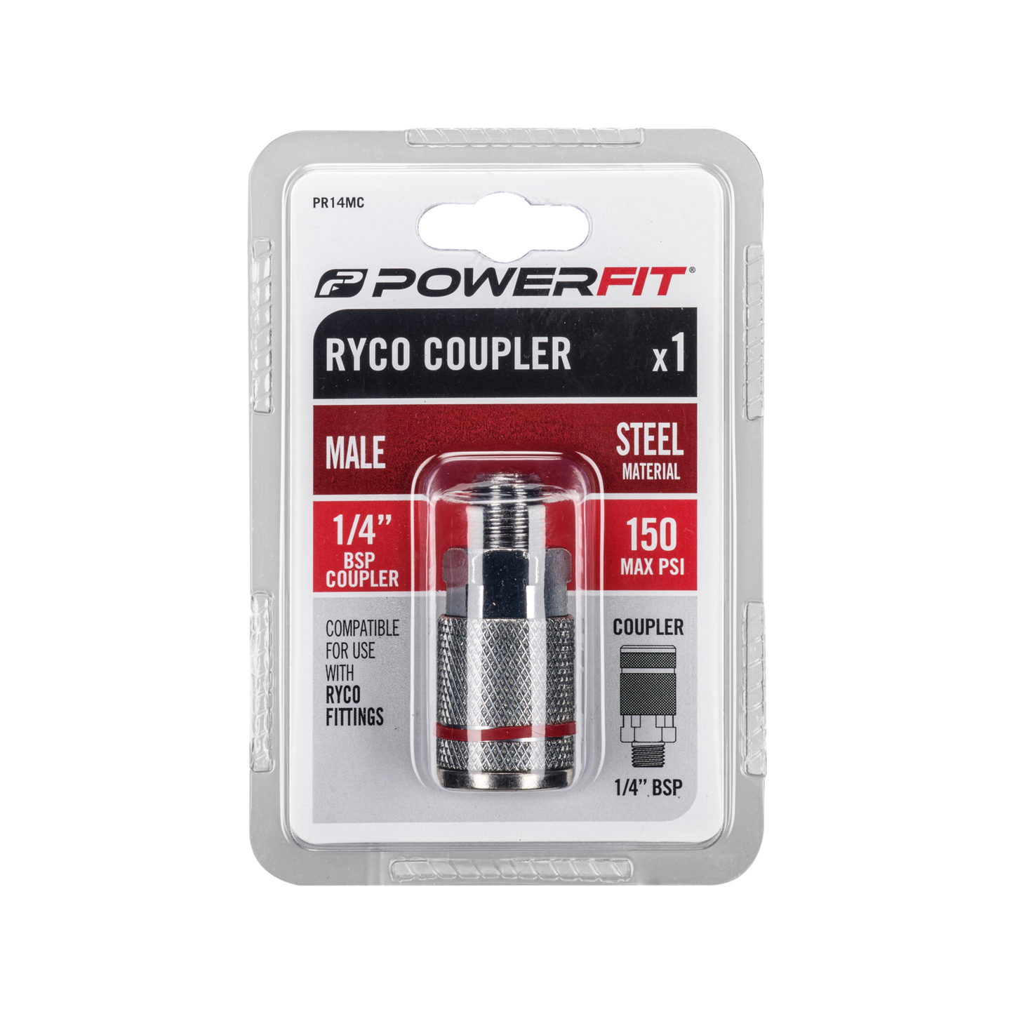 Powerfit Ryco Male Coupler - 1/4" BSP - 150PSI
