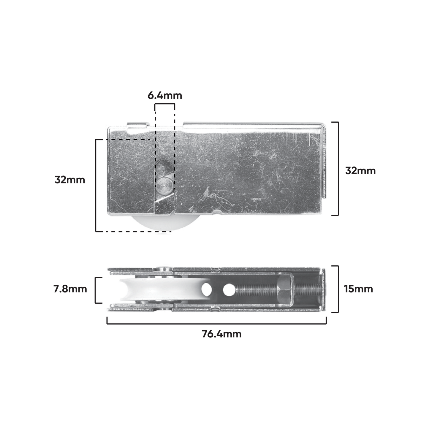 Rolltrak Adjustable Steel Carriage - 76 x 40mm