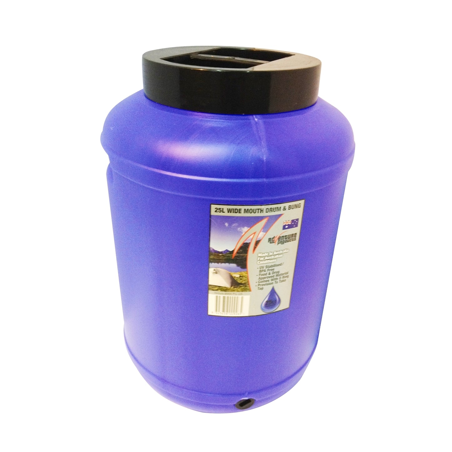 AdVenture Products Blue Tint Wide Mouth Water Storage Drum With Bung - 25L