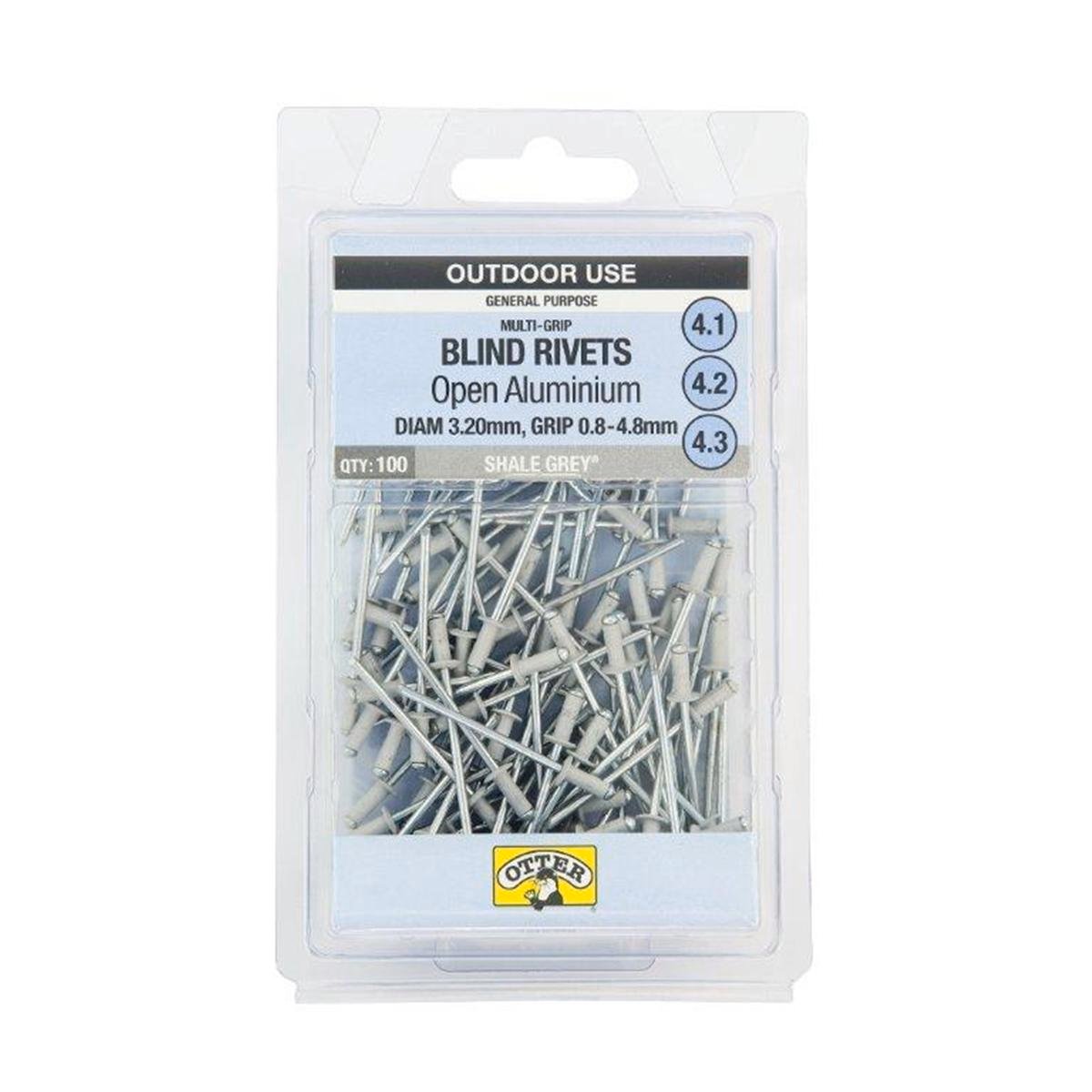 Otter Multi Grip Open Aluminium Blind Rivets 3.2 x 0.8-4.8mm 100 Pack