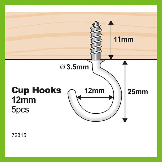 Everhang Cup Hooks - 12mm - PVC - Easy to Install - 5 Pack