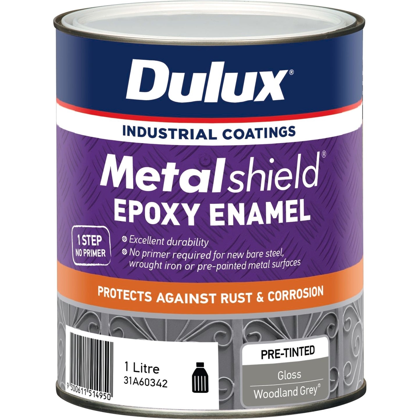 Dulux Metalshield Epoxy Enamel Gloss Paint - 1L - Woodland Grey