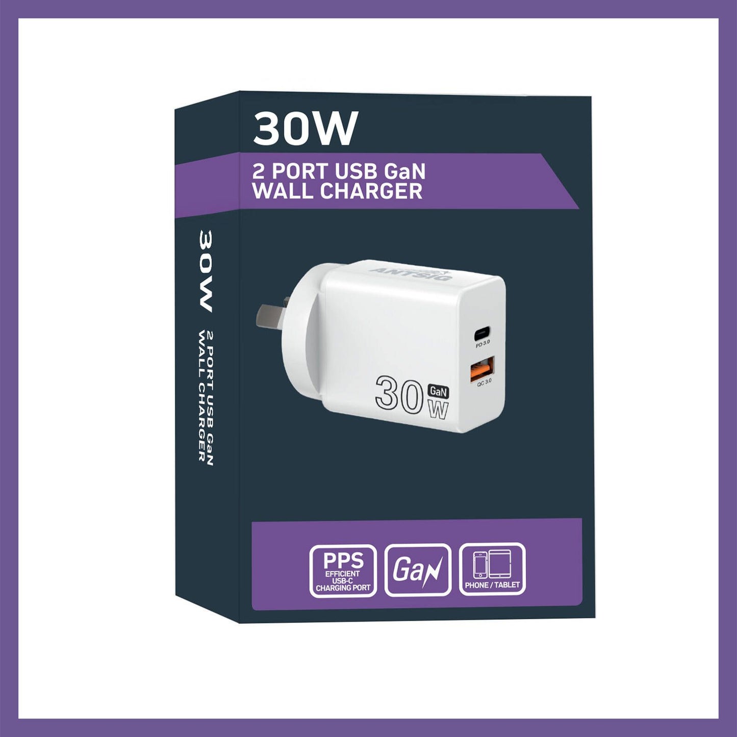 Antsig 30W 2 Port USB GaN Wall Charger
