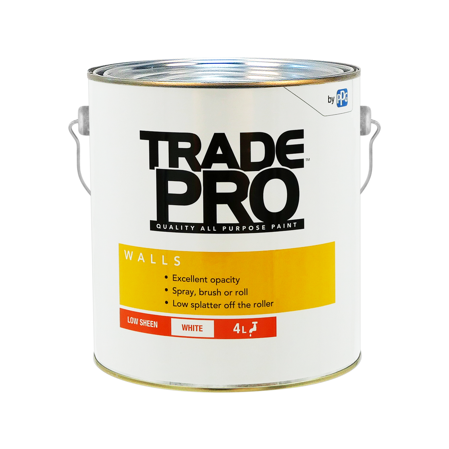 PPG Paint - TradePro Low Sheen Interior Walls - 4L - White
