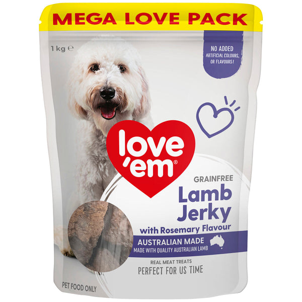 Love'em Grain Free Lamb Jerky with Rosemary Flavour Dog Treats 1kg