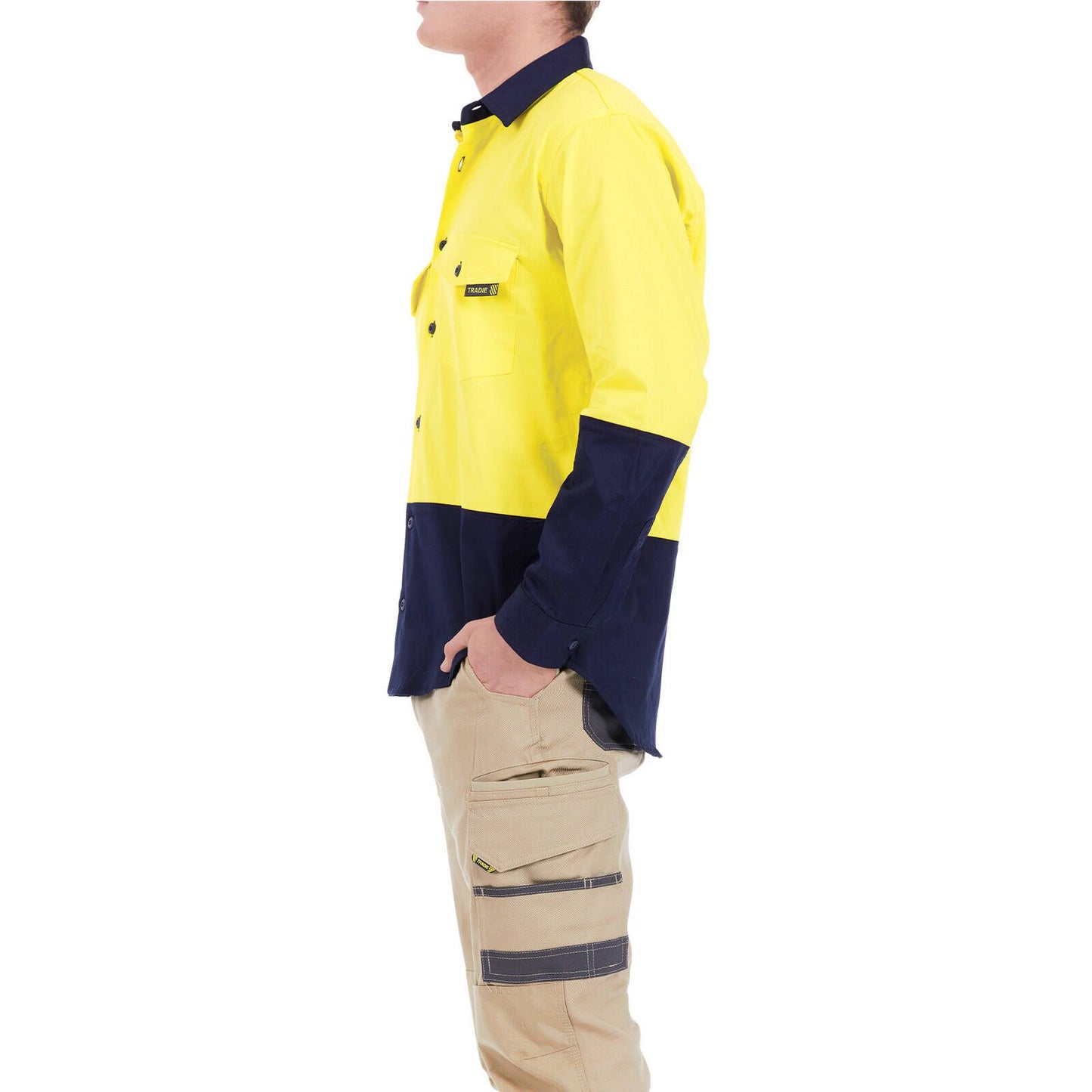 Tradie Core Hi Vis Yellow Long Sleeve Reflective Shirt - X-Large