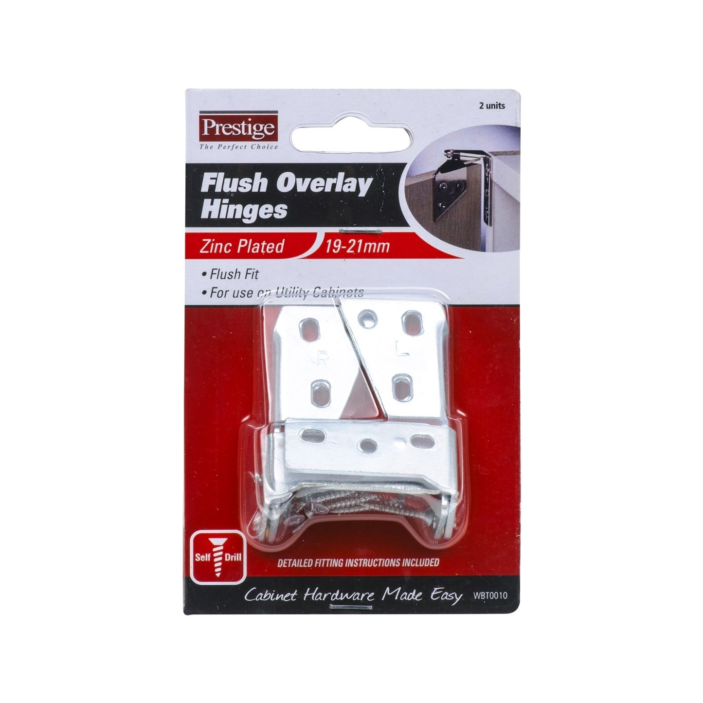 Prestige Flush Pattern Overlay Hinges - 19-21mm