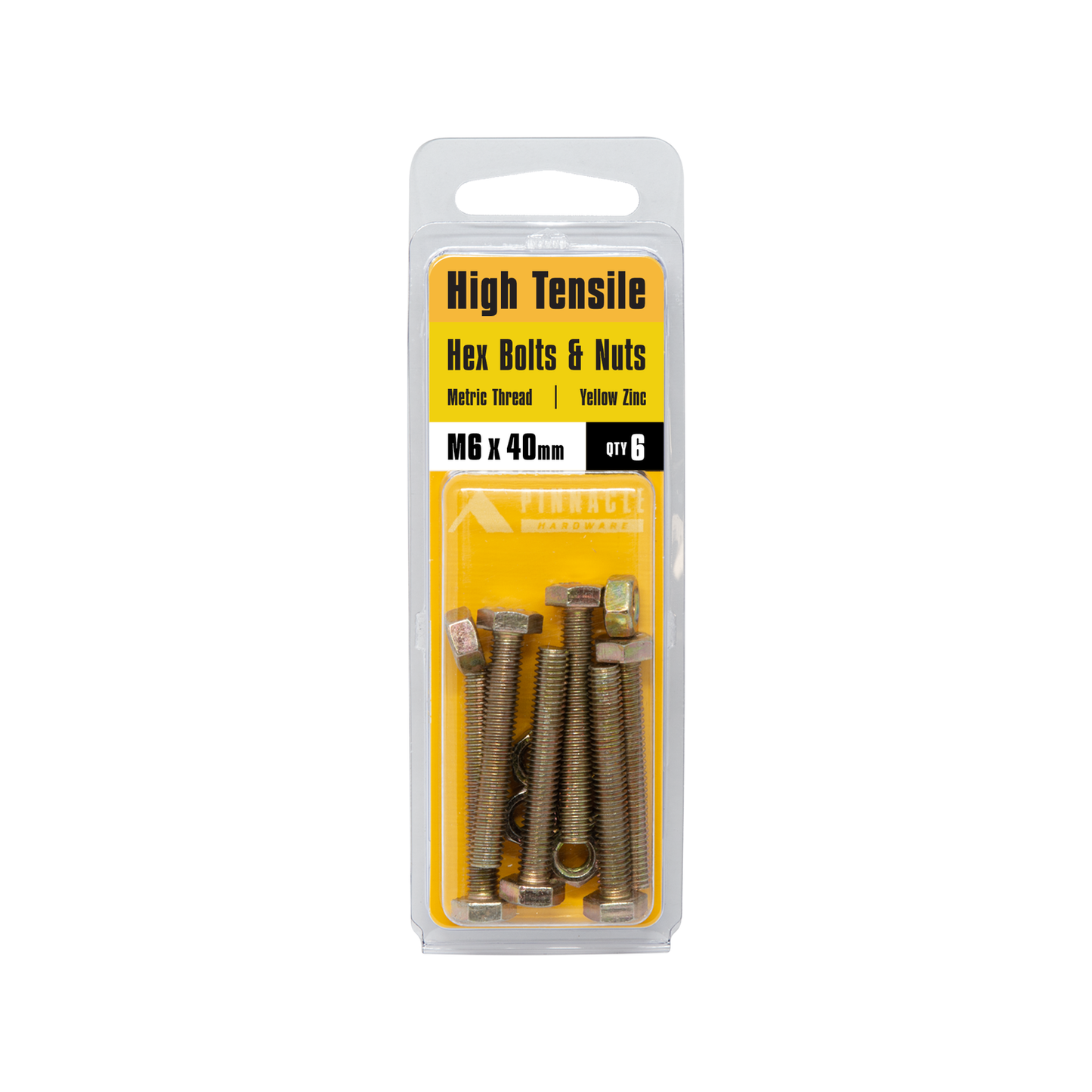 Pinnacle Hex Bolt and Nut - 6 x 40mm - Yellow - 6 Pack