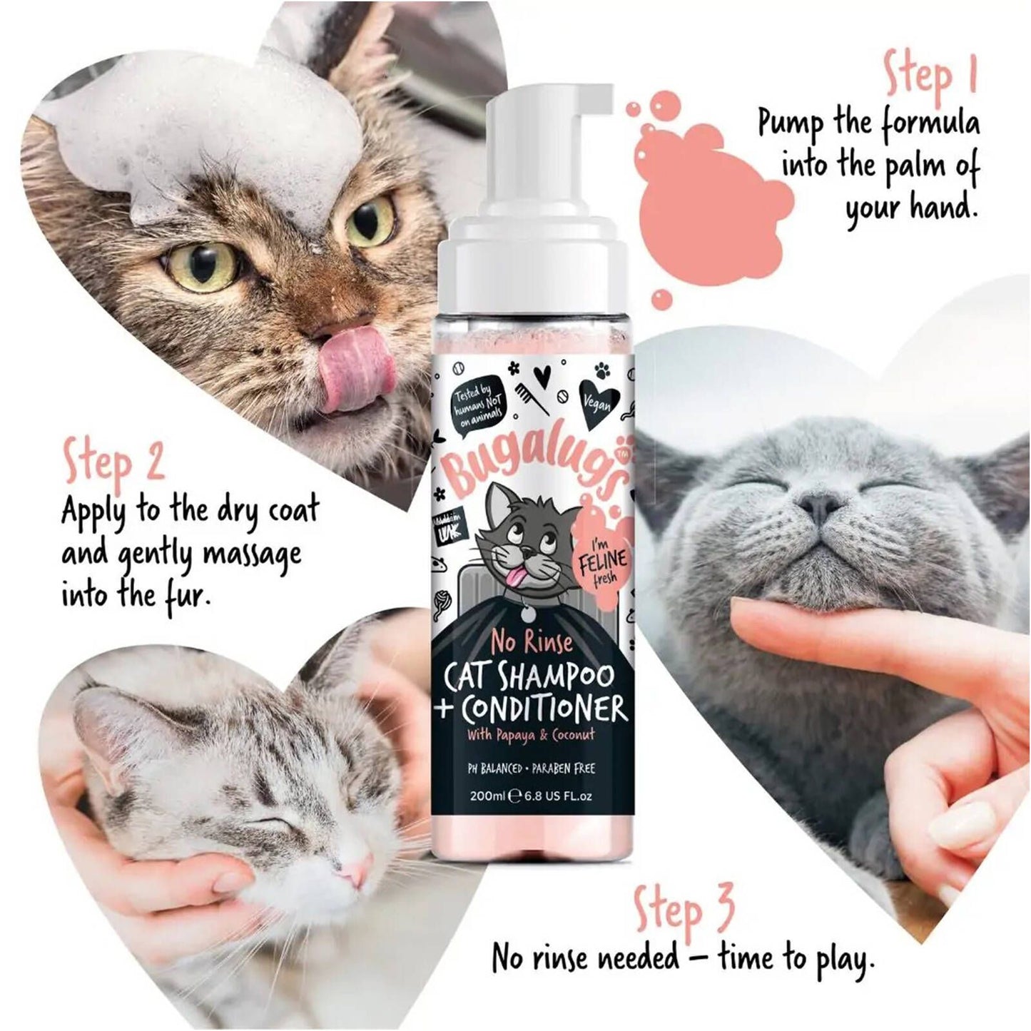 Bugalugs No Rinse Cat Shampoo and Conditioner - 200ml