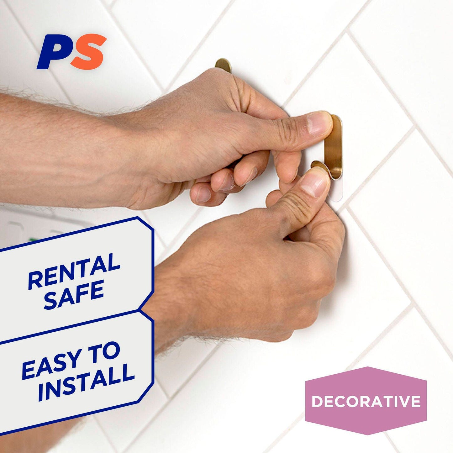 Permastik Small Brass Metal Hooks - Holds 300g - 6 Pack