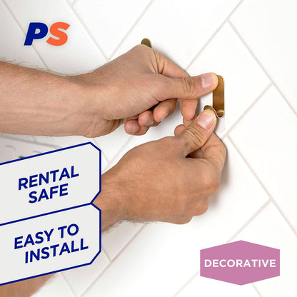 Permastik Small Brass Metal Hooks - Holds 300g - 6 Pack