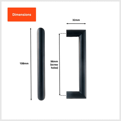 Taskmaster Black Matte Hollow Round Handle - 96mm - 4 Pack