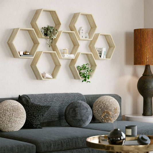 Flexi Storage Oak Hexagonal Shelf - 350mm x 304mm x 100mm - Oak Finish