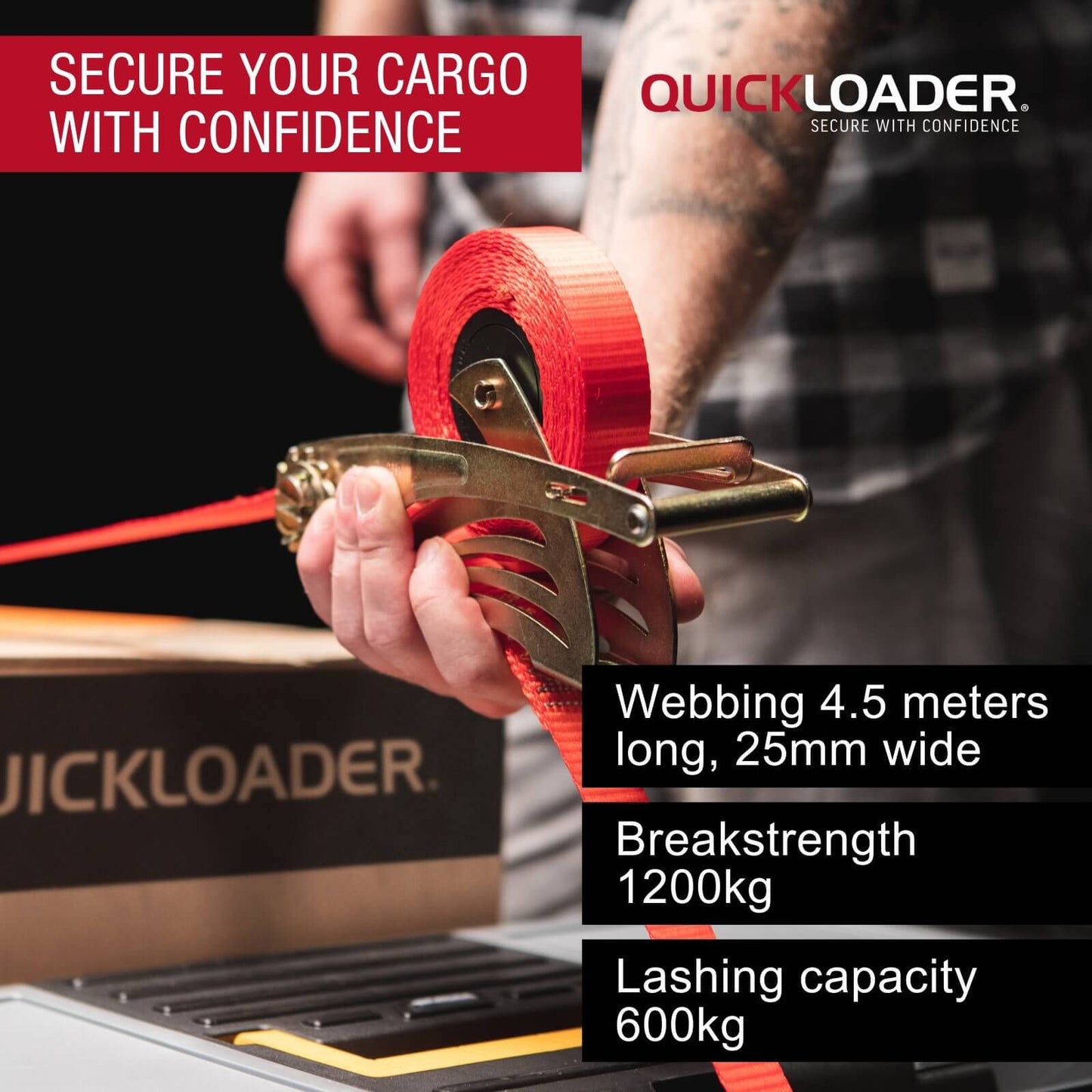 Quickloader Retractable Ratchet Strap Tie Down - 4.5m x 25mm - 600kg - 2 Pack