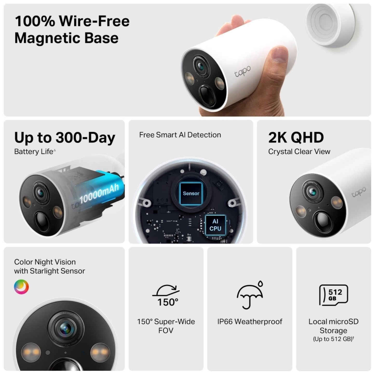 TP-Link Tapo C425 Smart Wire-Free Security Camera System - 2K - 4 Pack