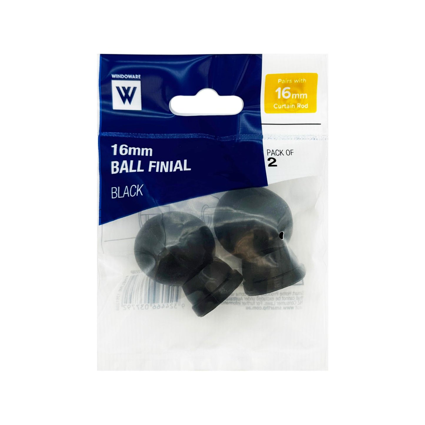 Windoware Black PVC Ball Finial - 20mm - 2 Pack