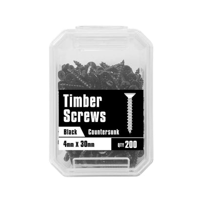 Pinnacle Countersunk Timber Screws - 4 x 30mm - Black