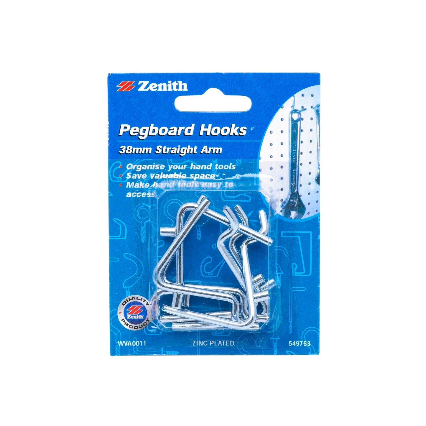 Zenith Pegboard Hook - 38mm - 6 Pack