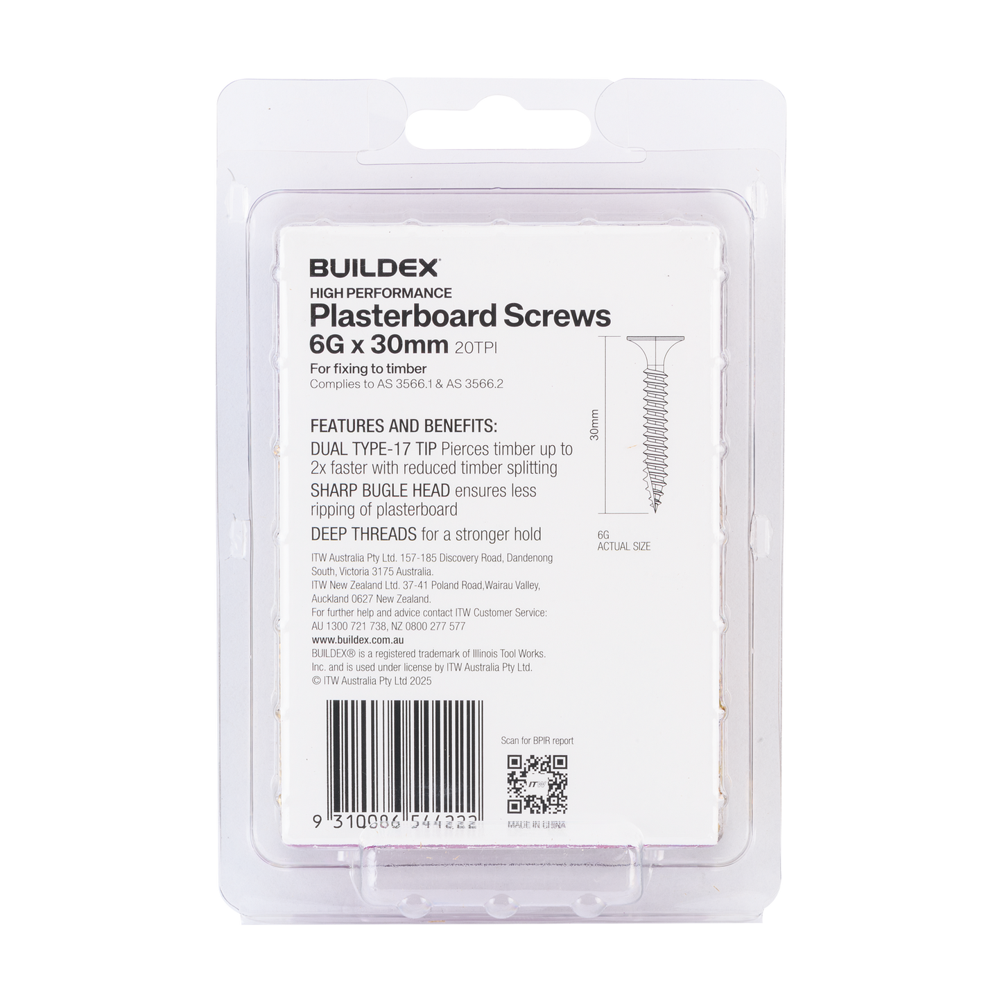 Buildex Plasterboard Screws - 6g x 30mm - Gold - 100 Pack
