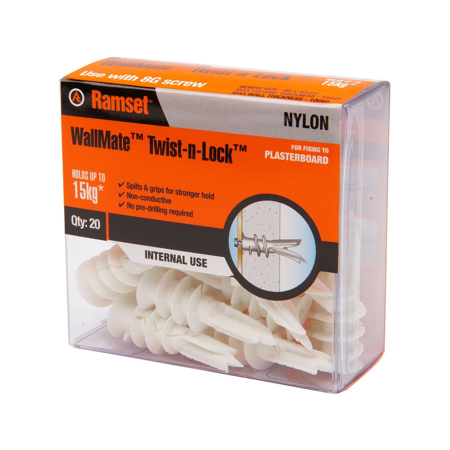 Ramset Wallmate Twist N Lock Anchors - 20 Pack