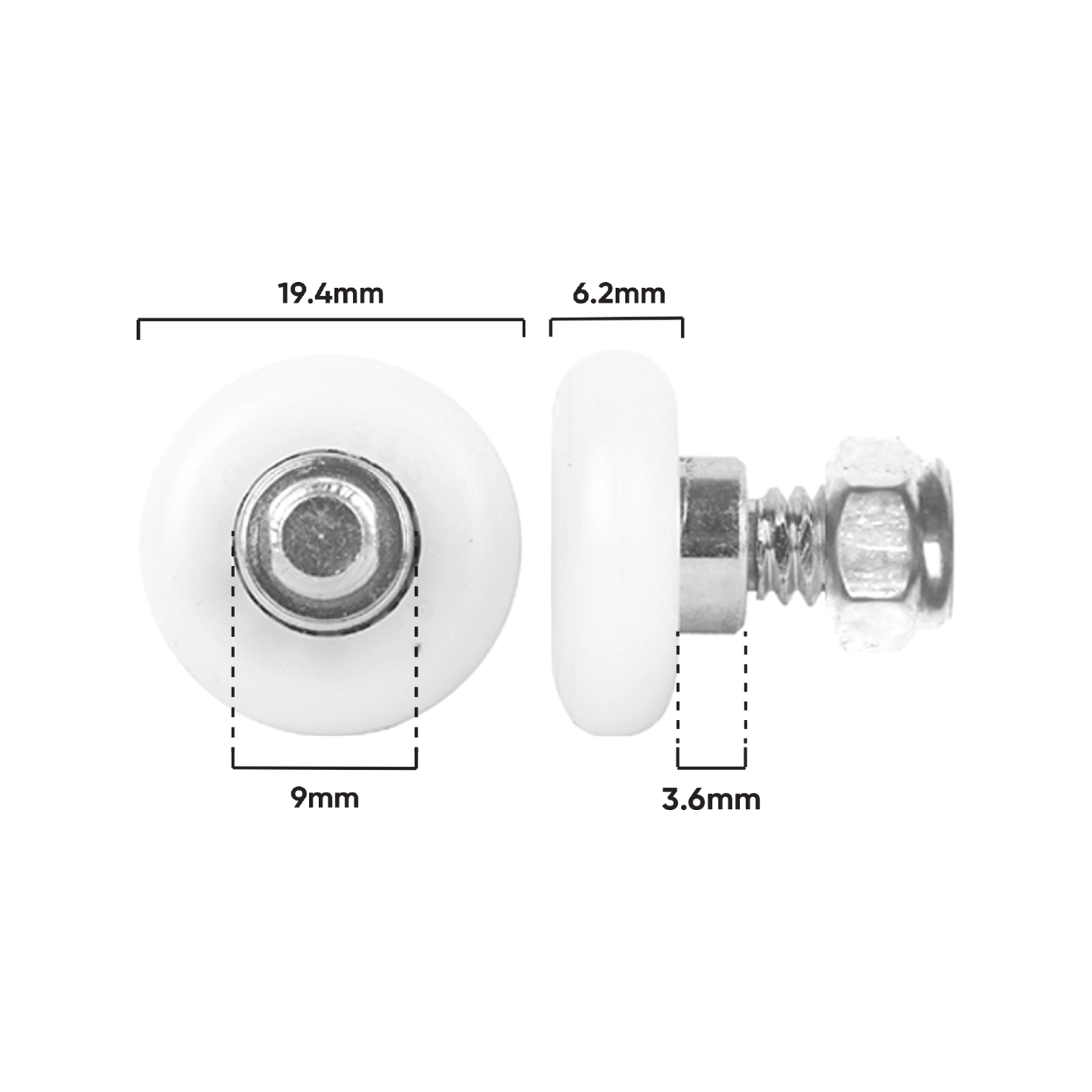Rolltrak Acetal Convex Roller with Threaded Stud - 19mm