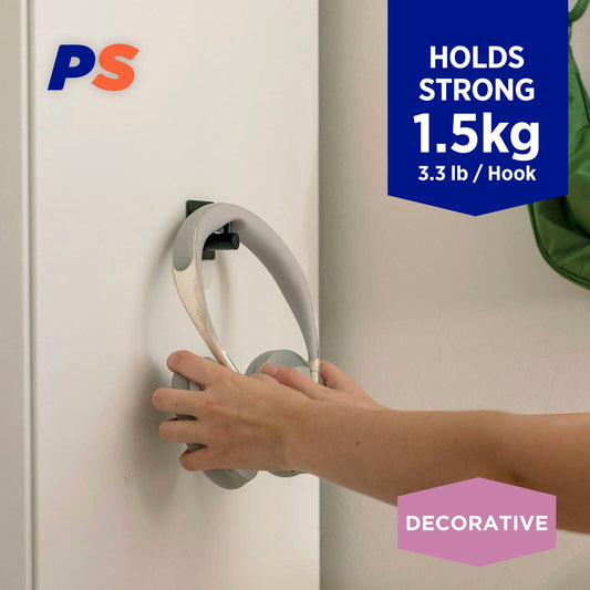 Permastik Black Deco Hooks Holds 1kg 2 Pack