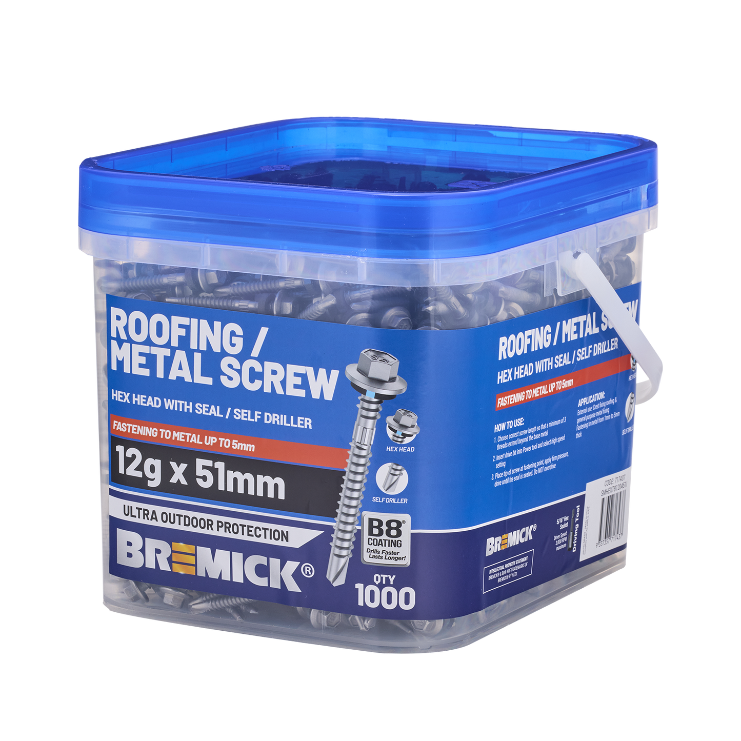 Bremick Metal Hex Screw - 12g x 51mm - 1000 Pack