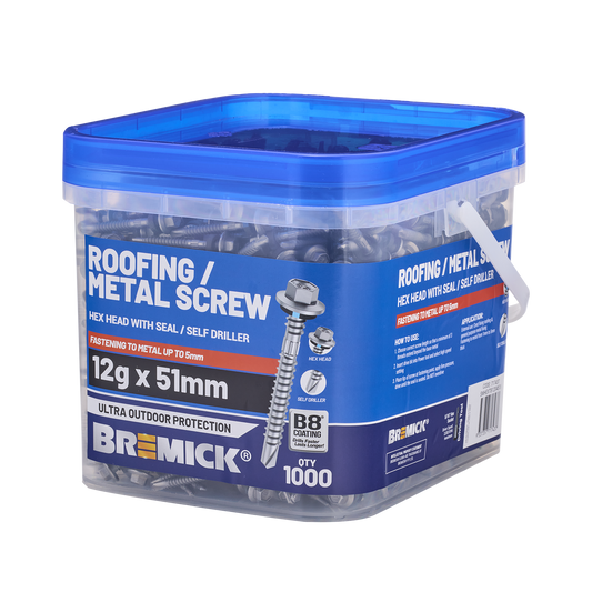 Bremick Metal Hex Screw - 12g x 51mm - 1000 Pack
