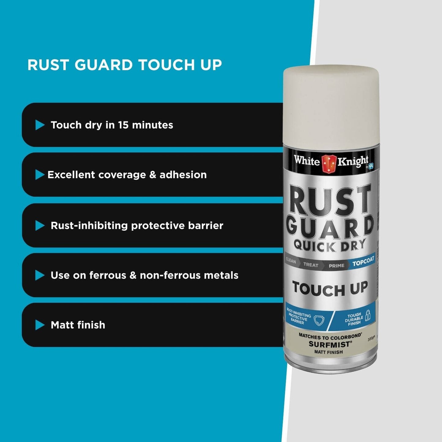 White Knight Rust Guard Touch Up Spray Paint - 300g - Surfmist
