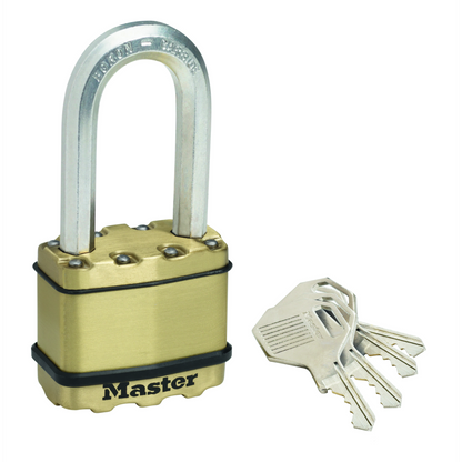 Master Lock Long Shackle Padlock - 50mm - Brass - Laminated Steel - Cut Resistant