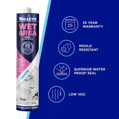 Selleys White Waterproof Silicone - 300g - 3 Pack