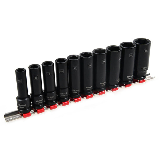 Trojan Deep Impact Socket Rail Set - 1/2" Drive - 10-24mm - 10 Piece