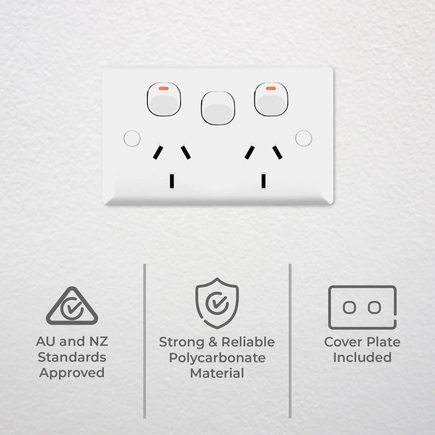 Deta Solid Plate Double Power Point - 10 Pack