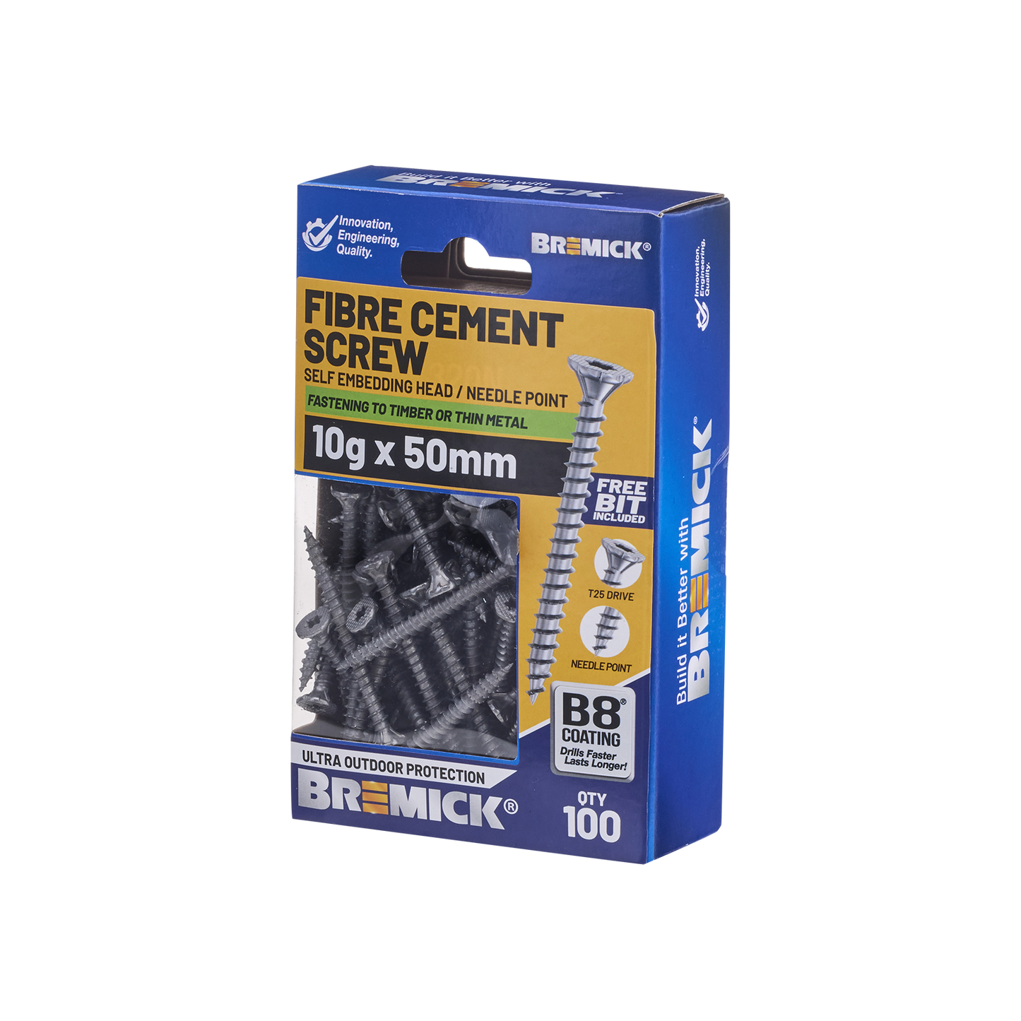 Bremick Fibre Cement Screw - 10g x 50mm - 100 Pack