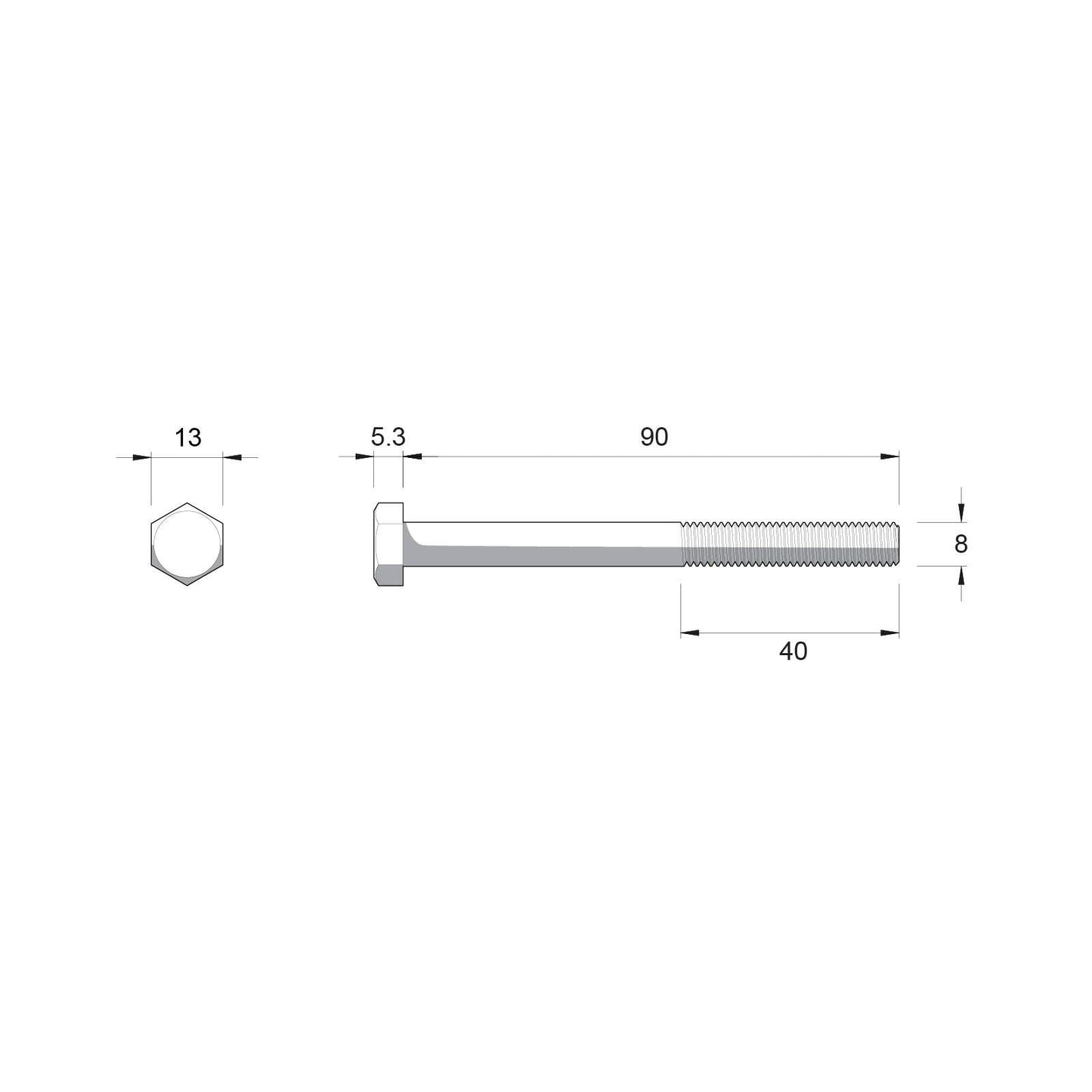Zenith Galvanised Hex Head Bolts & Nuts - M8 x 90mm - 25 Pack