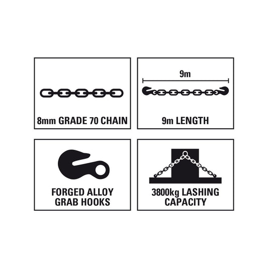 Gorilla 8mm Load Restraint Chain 9m Alloy 3800kg Capacity