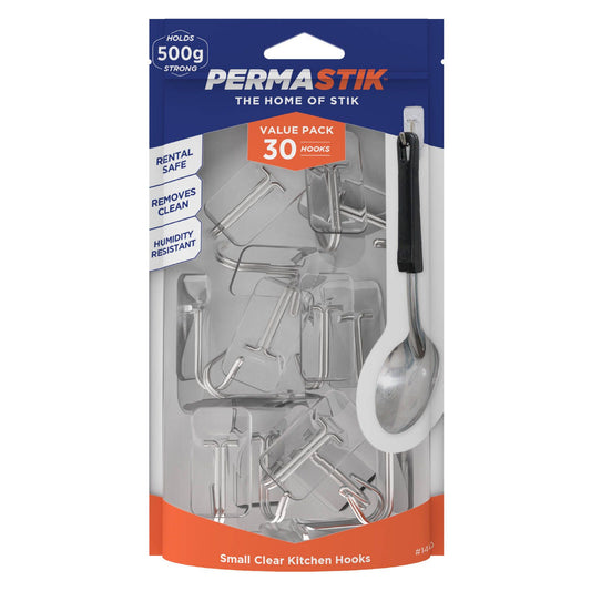 Permastik Small Clear Kitchen Hooks Holds 500g 30 Pack