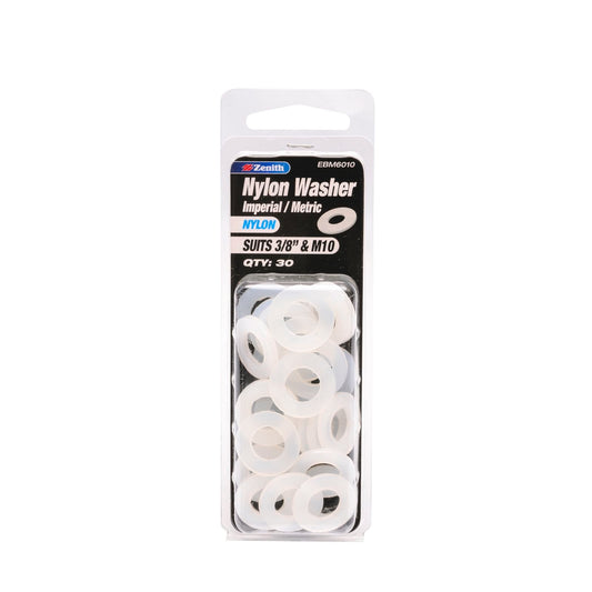 Zenith Nylon Washers - 3/8" & M10 - 30 Pack