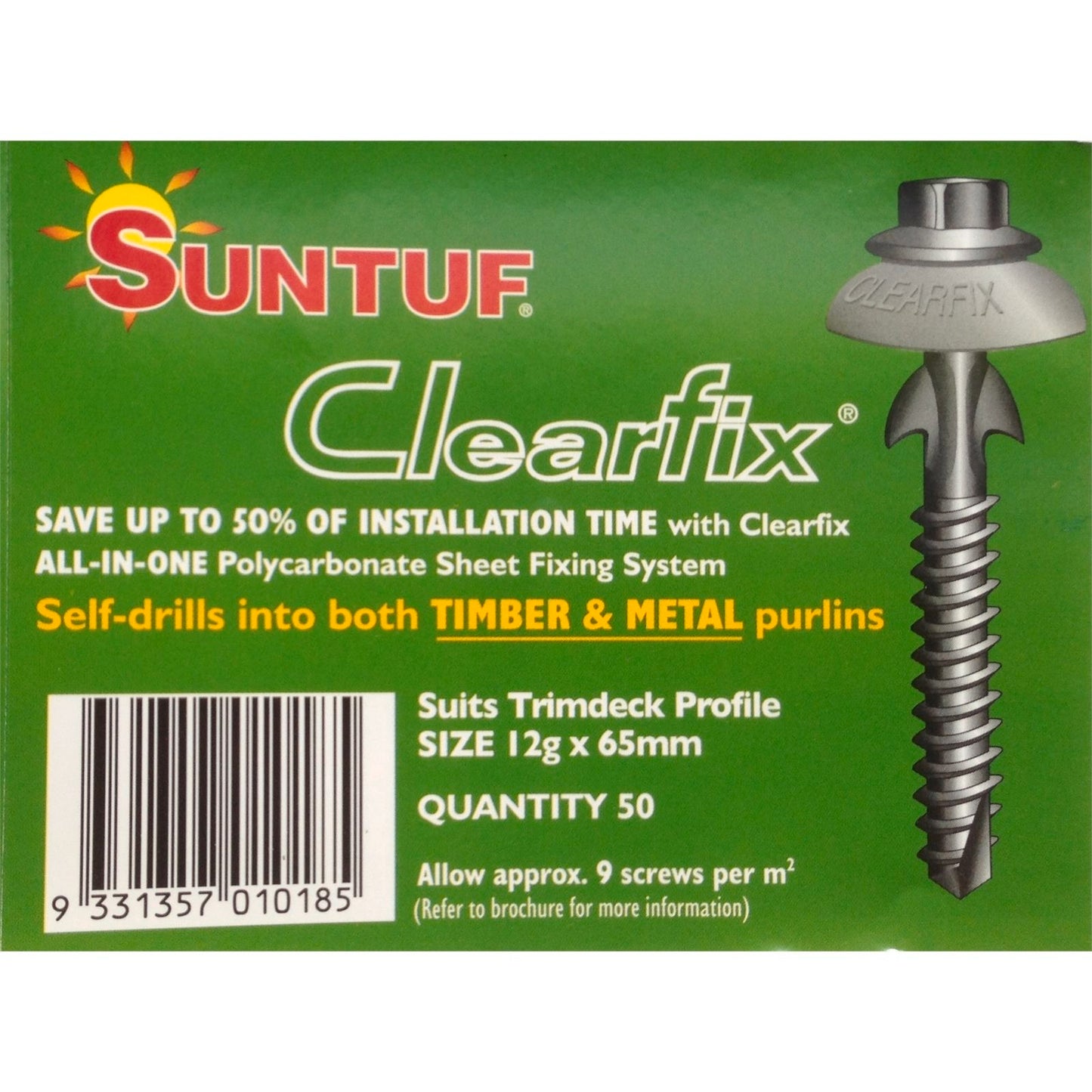 Suntuf Polycarbonate Trimdeck Screws - 65mm - 50 Pack