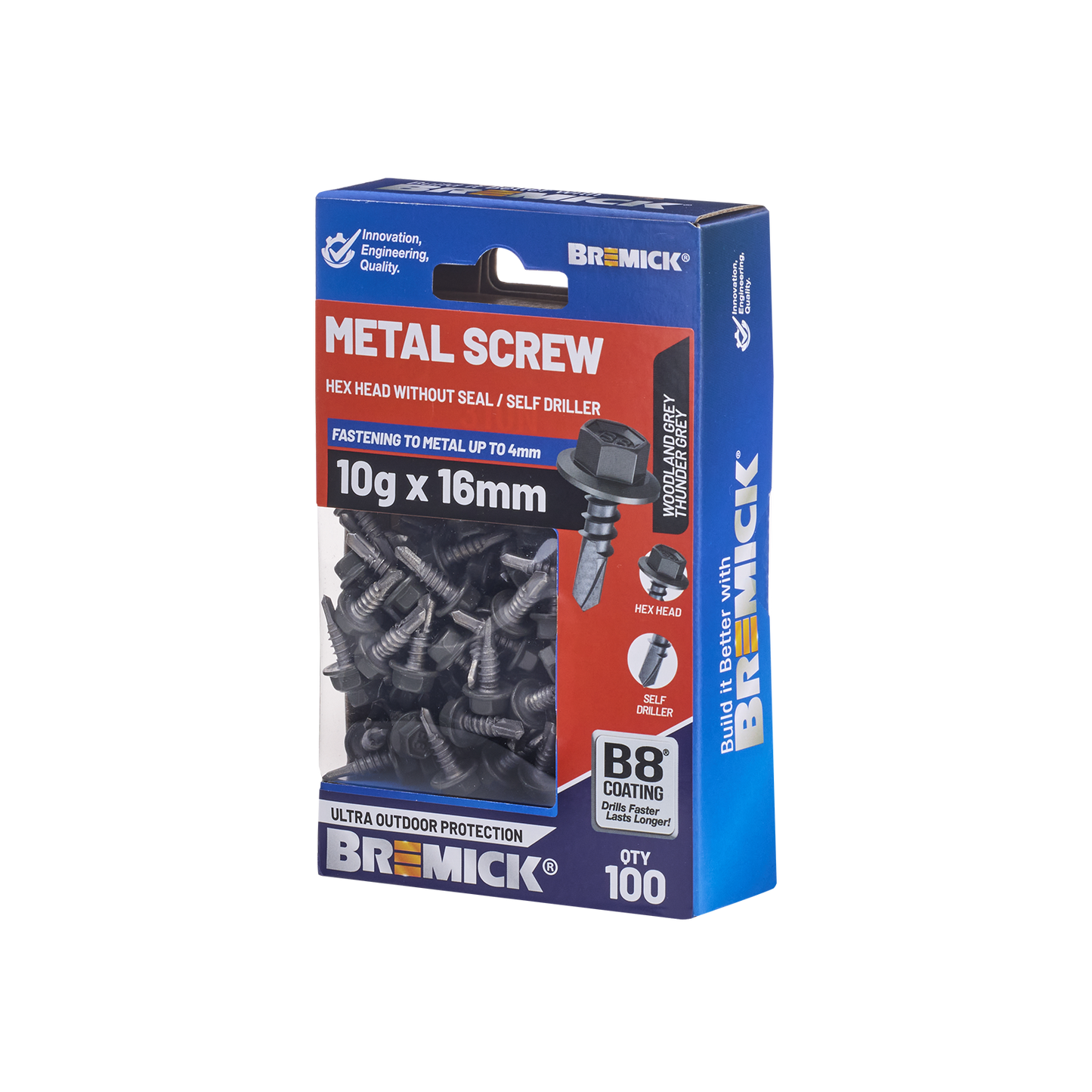 Bremick Metal Hex Screw - 10g x 16mm - 100 Pack