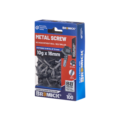 Bremick Metal Hex Screw - 10g x 16mm - 100 Pack