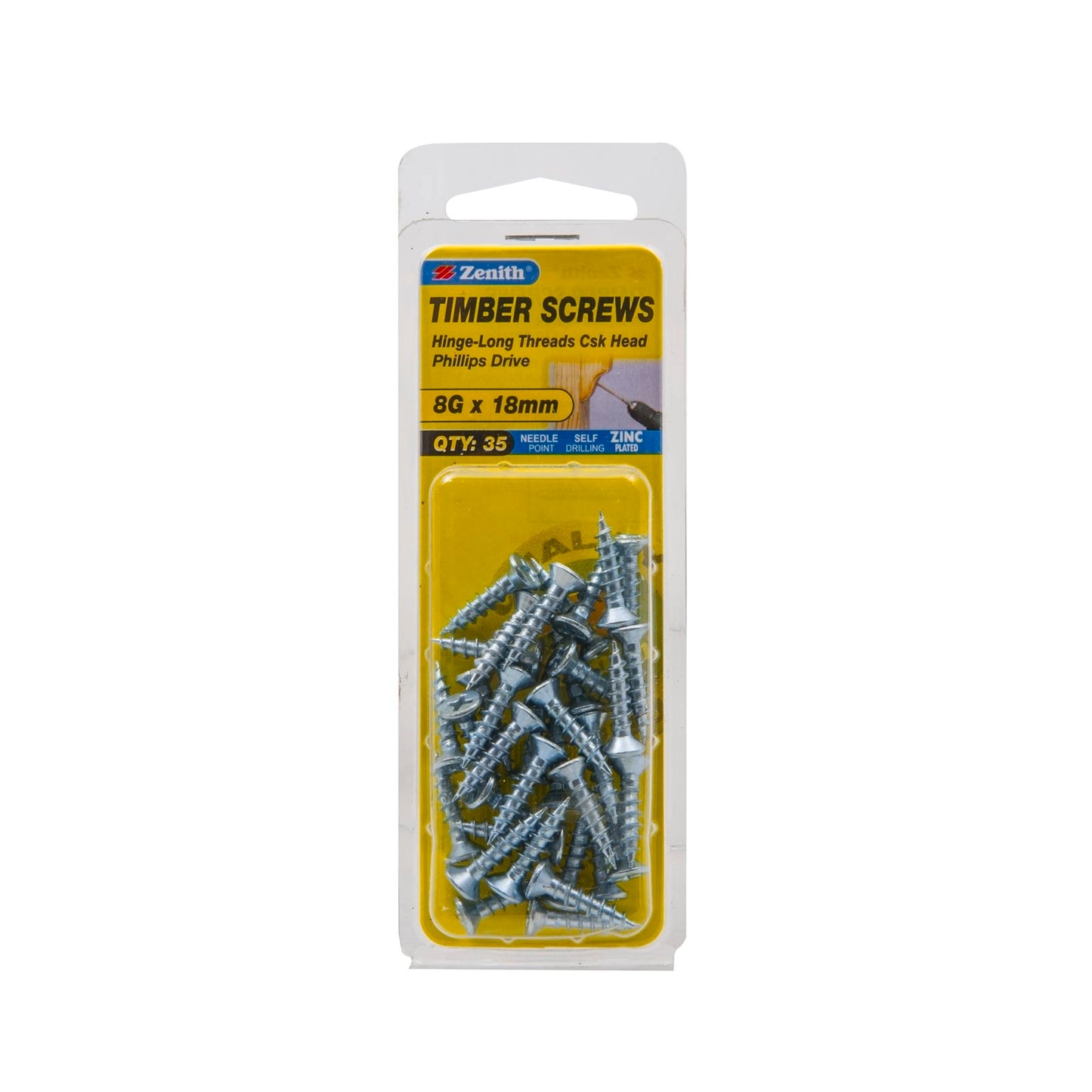 Zenith Timber Screws - 8g x 20mm - Zinc - 35 Pack