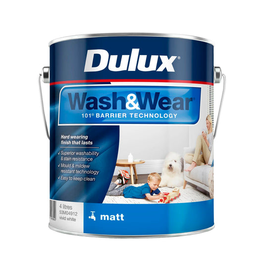 Dulux Interior Paint Wash Wear Matt - 4L - Vivid White