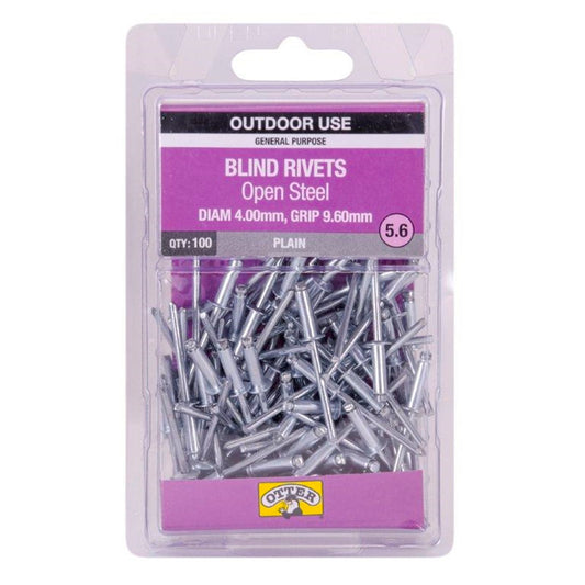 Otter Open Steel Blind Rivets - 4.0 x 9.6mm - 100 Pack