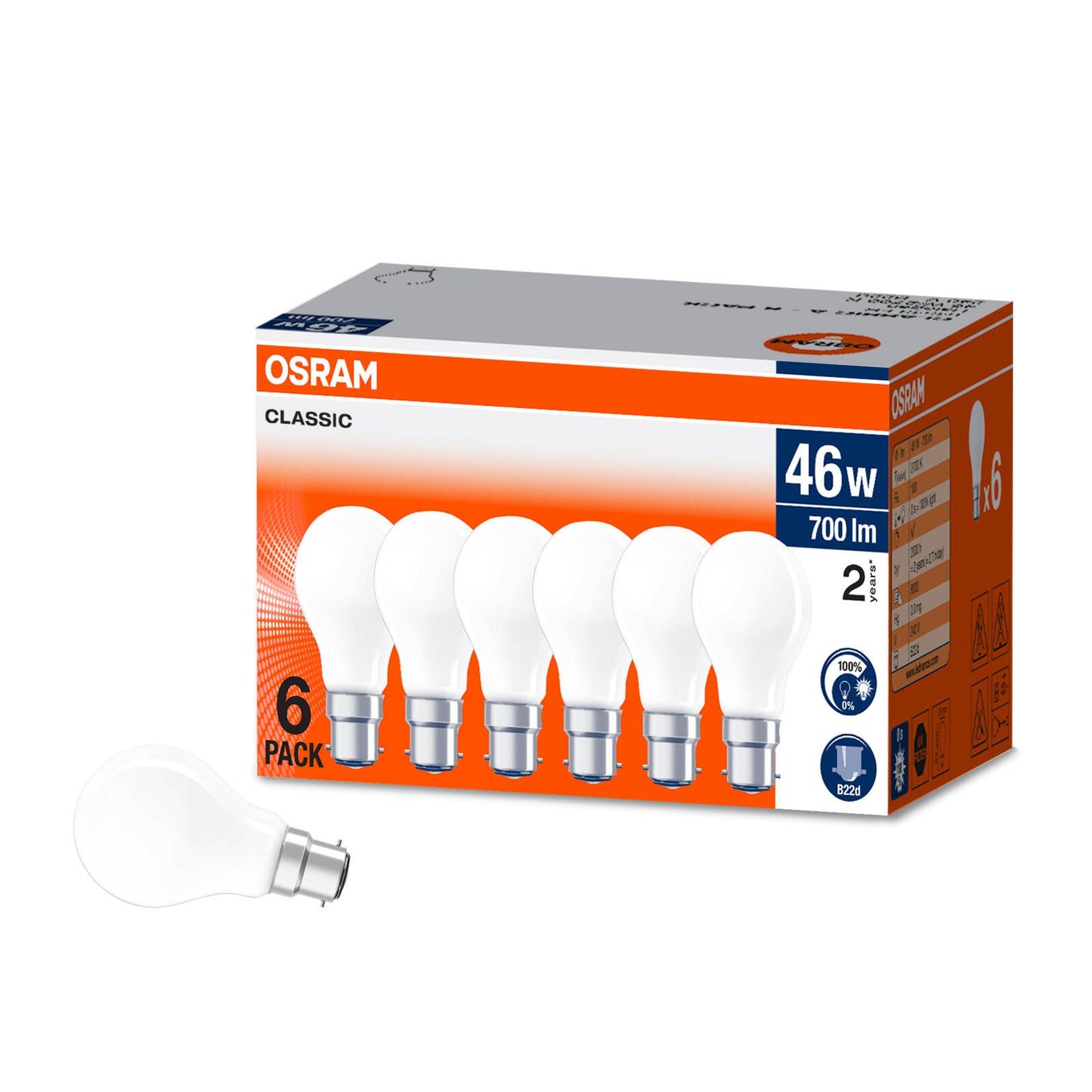 Osram Classic BC Halogen Light Globe - 46W - 6 Pack