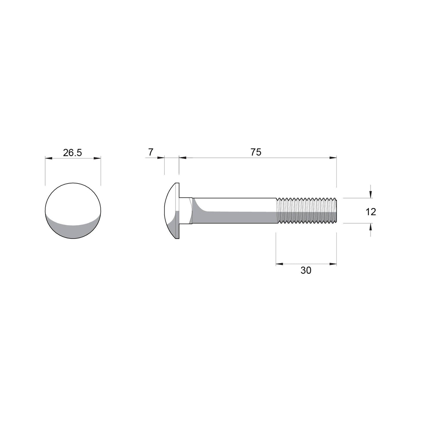 Zenith Hot Dip Galvanised Cup Head Bolts & Nuts - M12 x 75mm - 12 Pack