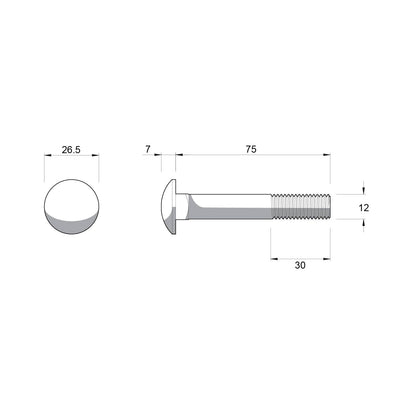 Zenith Hot Dip Galvanised Cup Head Bolts & Nuts - M12 x 75mm - 12 Pack